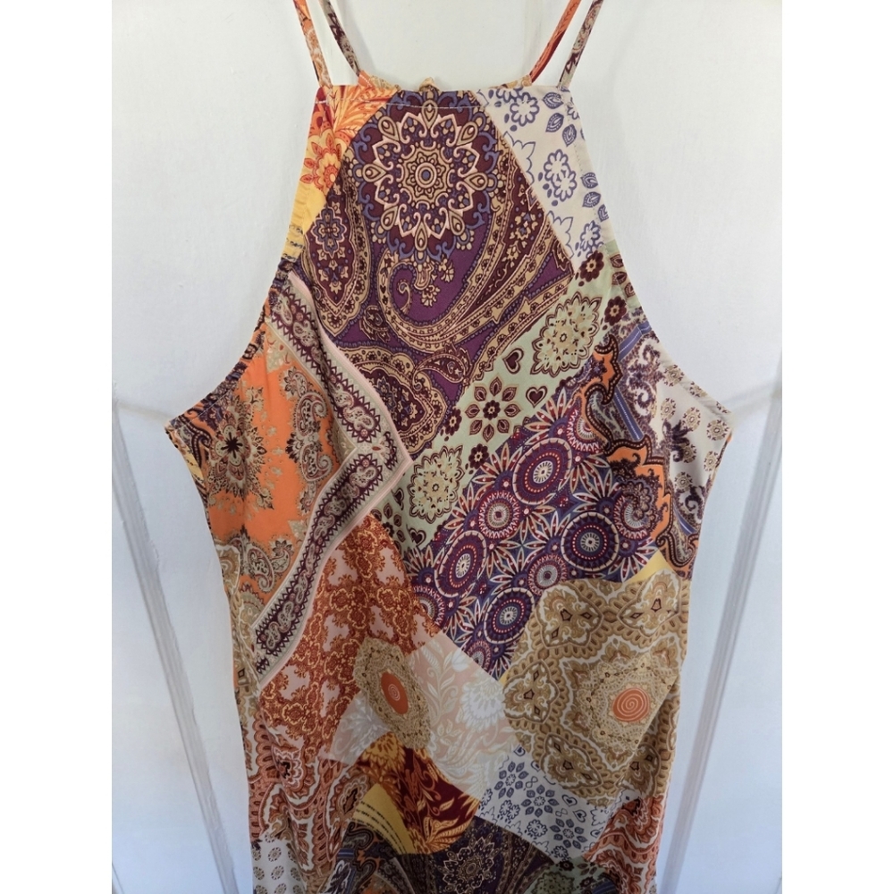 Vici‎ Women's Patchwork Midi Dress Size M Silky Boho Hippie Fairy Scarf Print - Picture 4 of 13
